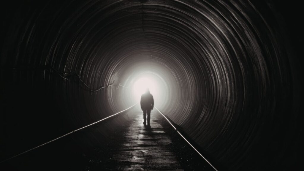 トンネルを歩いてる人